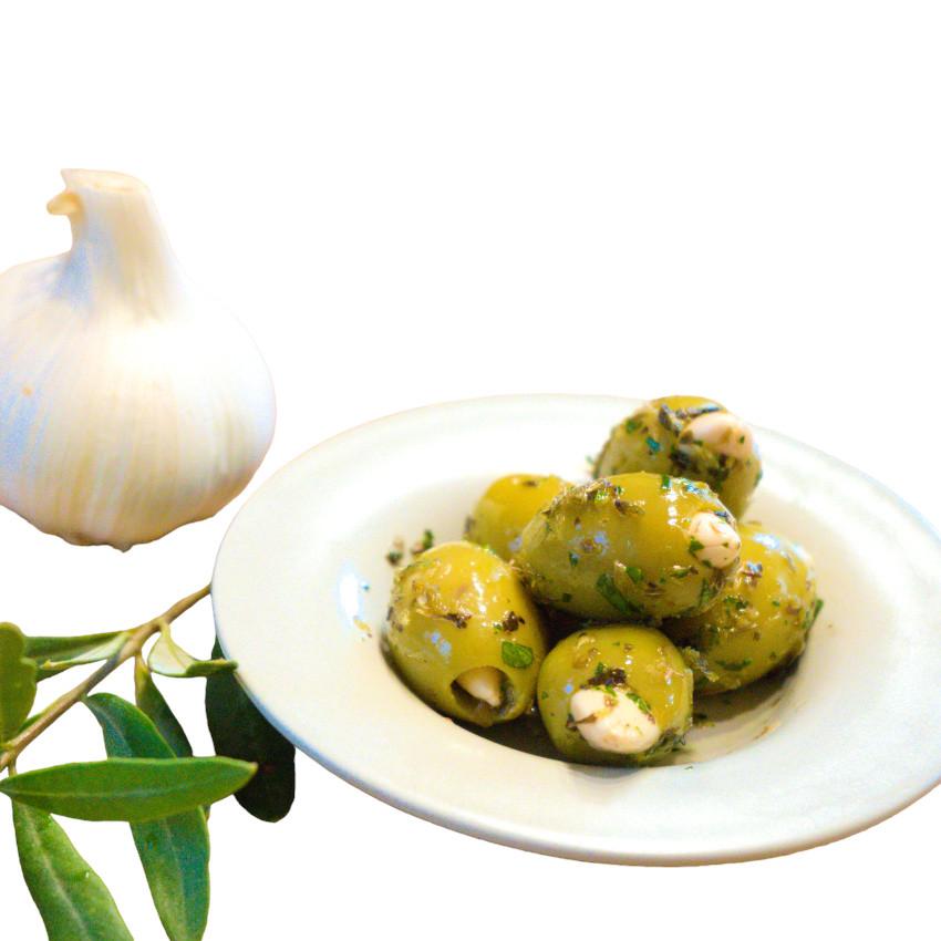 Grüne Oliven gefüllt mit Mandeln in Knoblauch 1000 g